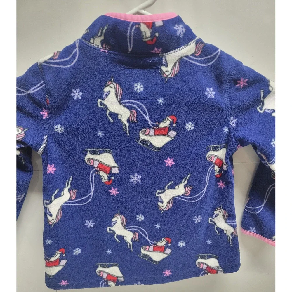 OshKosh B'gosh Kids 3T Blue Unicorn Sleigh‎ Fleece Pullover Top